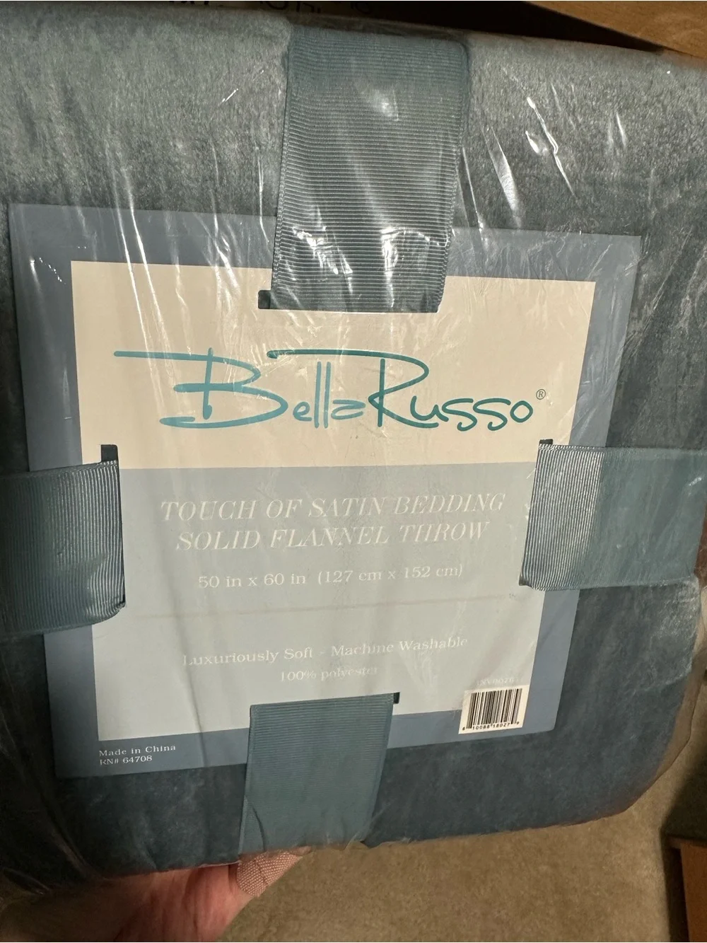 Bella Russo Touch of Satin Flannel Throw Light Blue